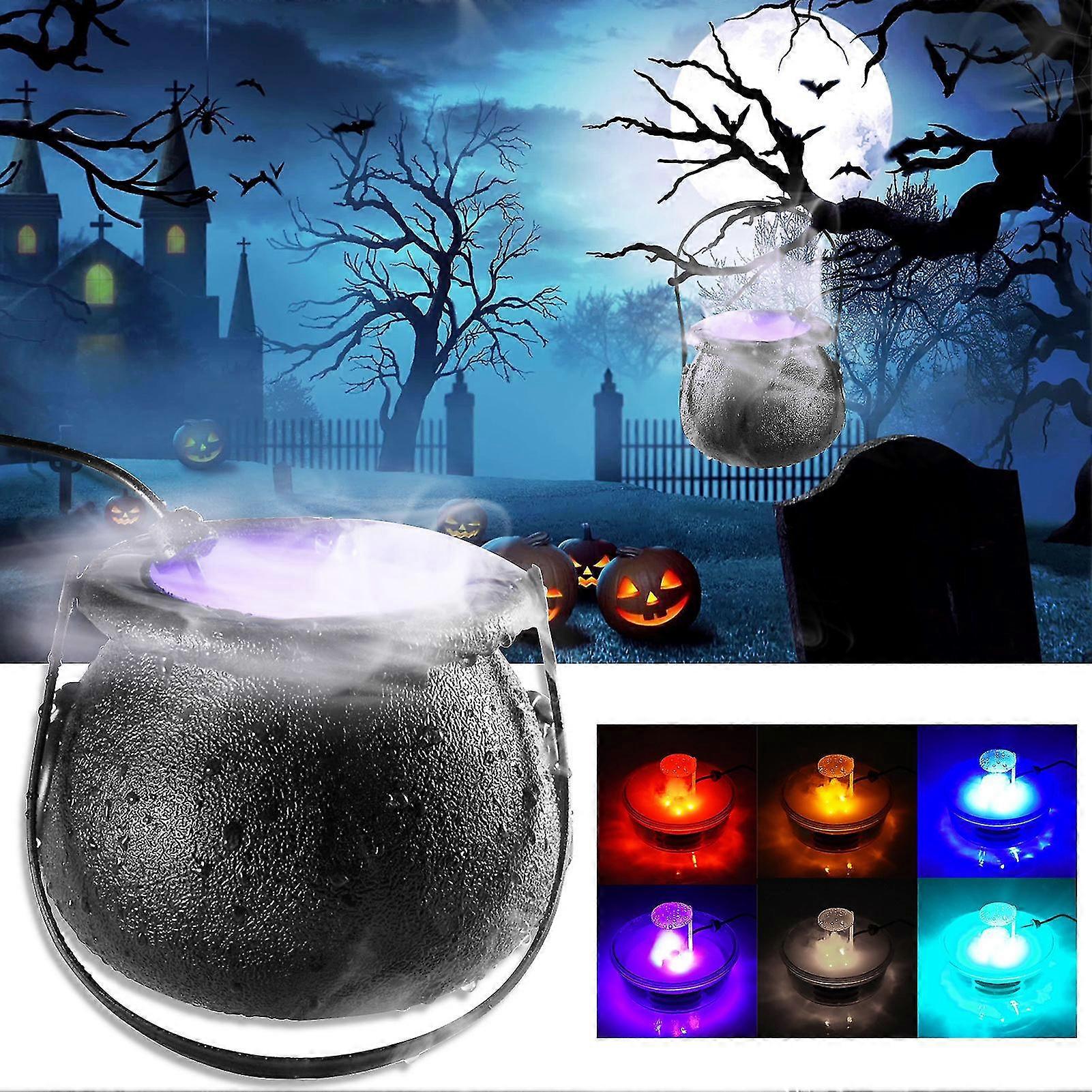 New Halloween Witch Pot Smoke Machine Fog Maker Water Fountain Fogger Color Changing Fog Machine Party Prop Halloween Decoration