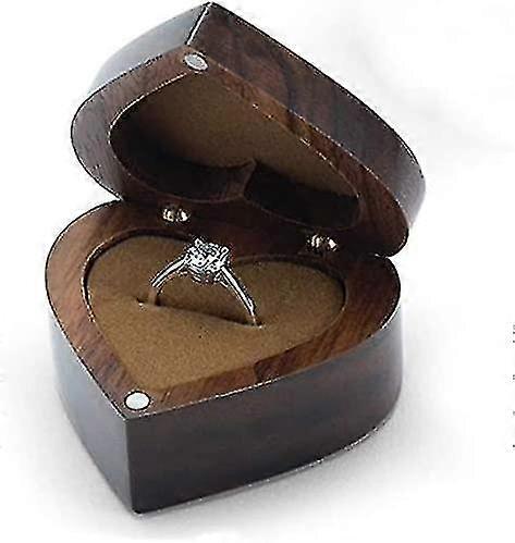 Black Walnut Wooden Engagement Ring Box, Solid Wood Heart Shaped Ring Box For Proposal Wedding