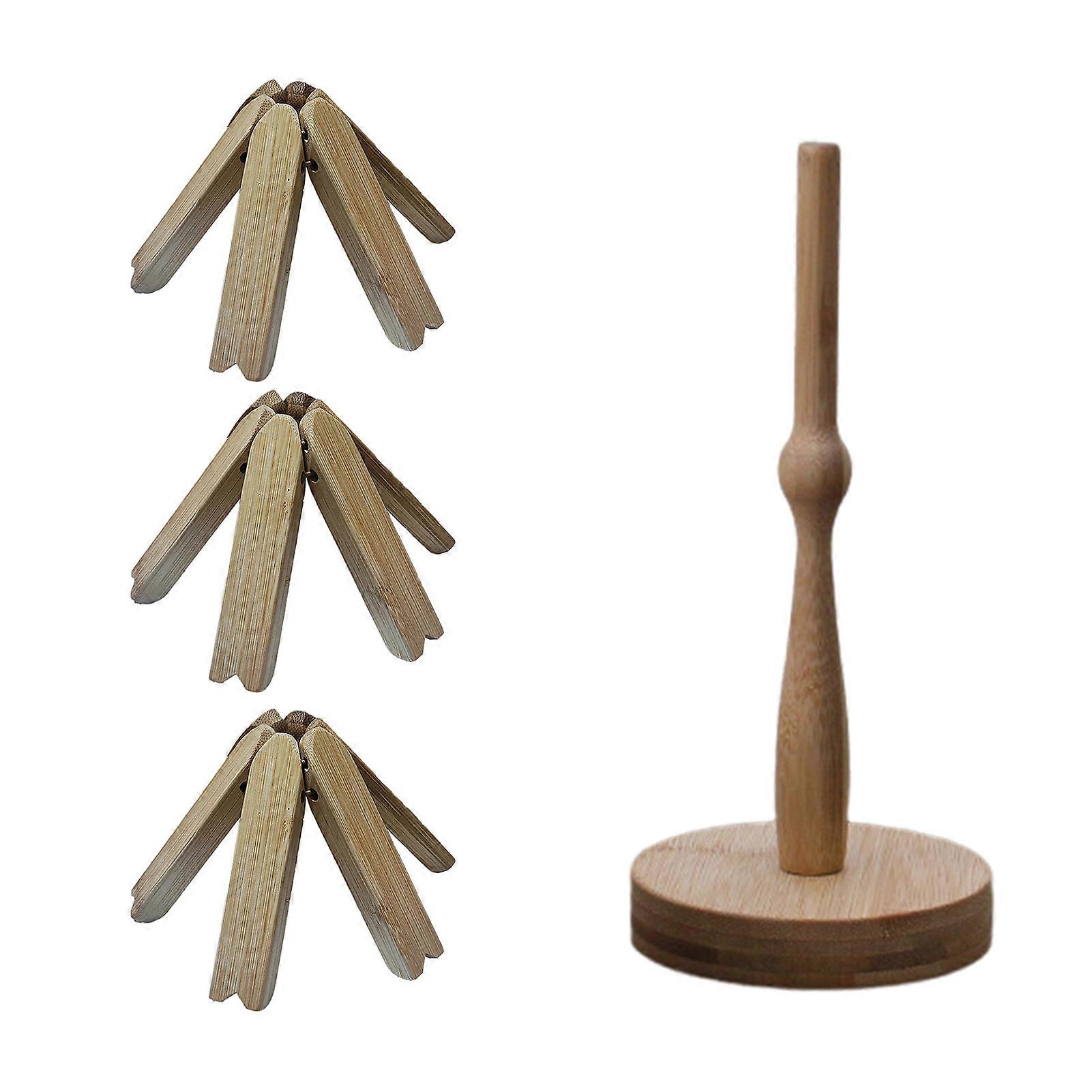 3/4 pezzi sottopentola in legno per piatti caldi Set di sottobicchieri resistenti al calore con supporto Cuscinetti isolanti di design a forma di albero per teiere Arredamento da cucina