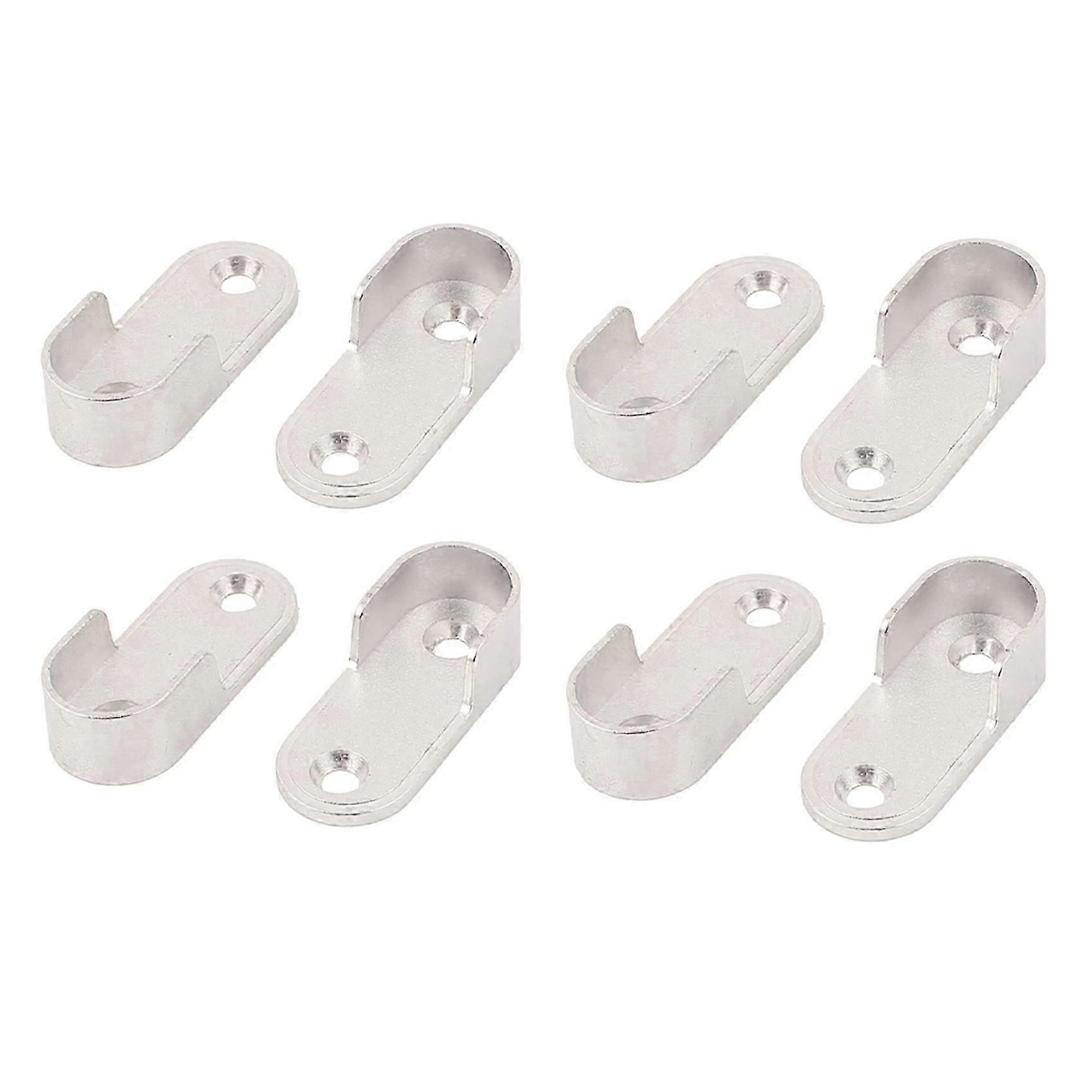 8X Oval Wardrobe Hanging Rail Rod End Bracket Support Silver Tone