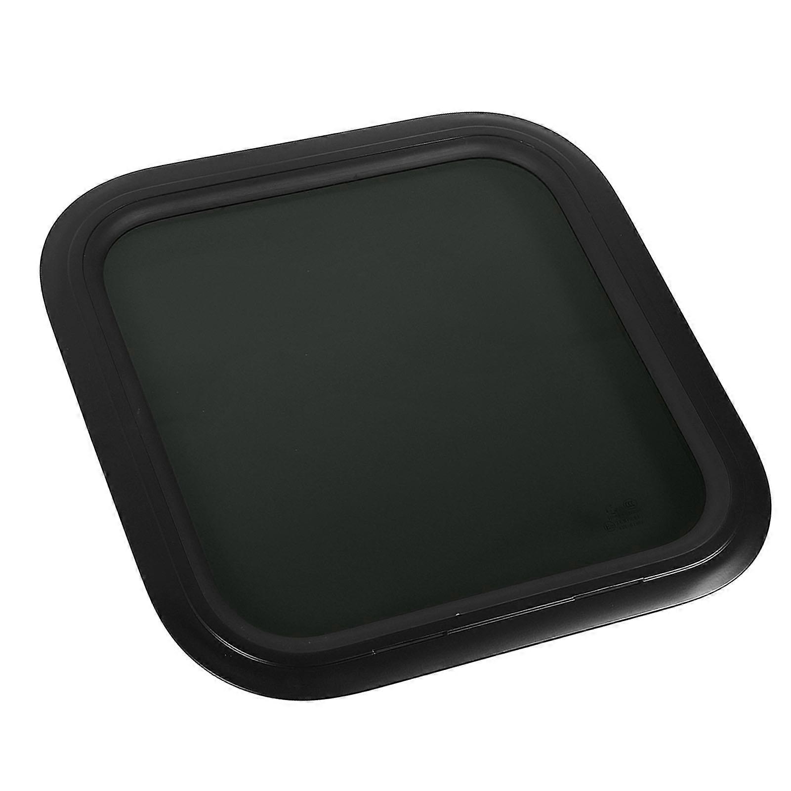 450x450mm RV Fixed Window Rounded Transparent Black Glass Entrance Door Window with Frame for Camper Caravan for 26‑31mm Wall Thickness 