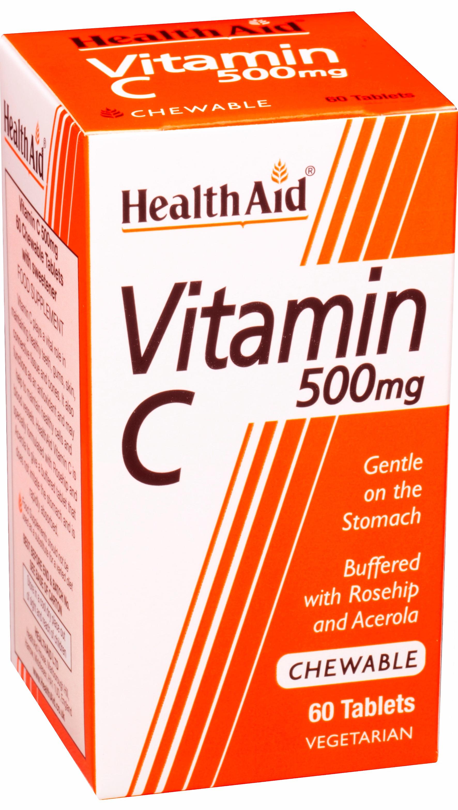 Βοήθεια για την υγεία βιταμίνη C 500mg-μασώμενα (άρωμα πορτοκαλιού), 60 δισκία