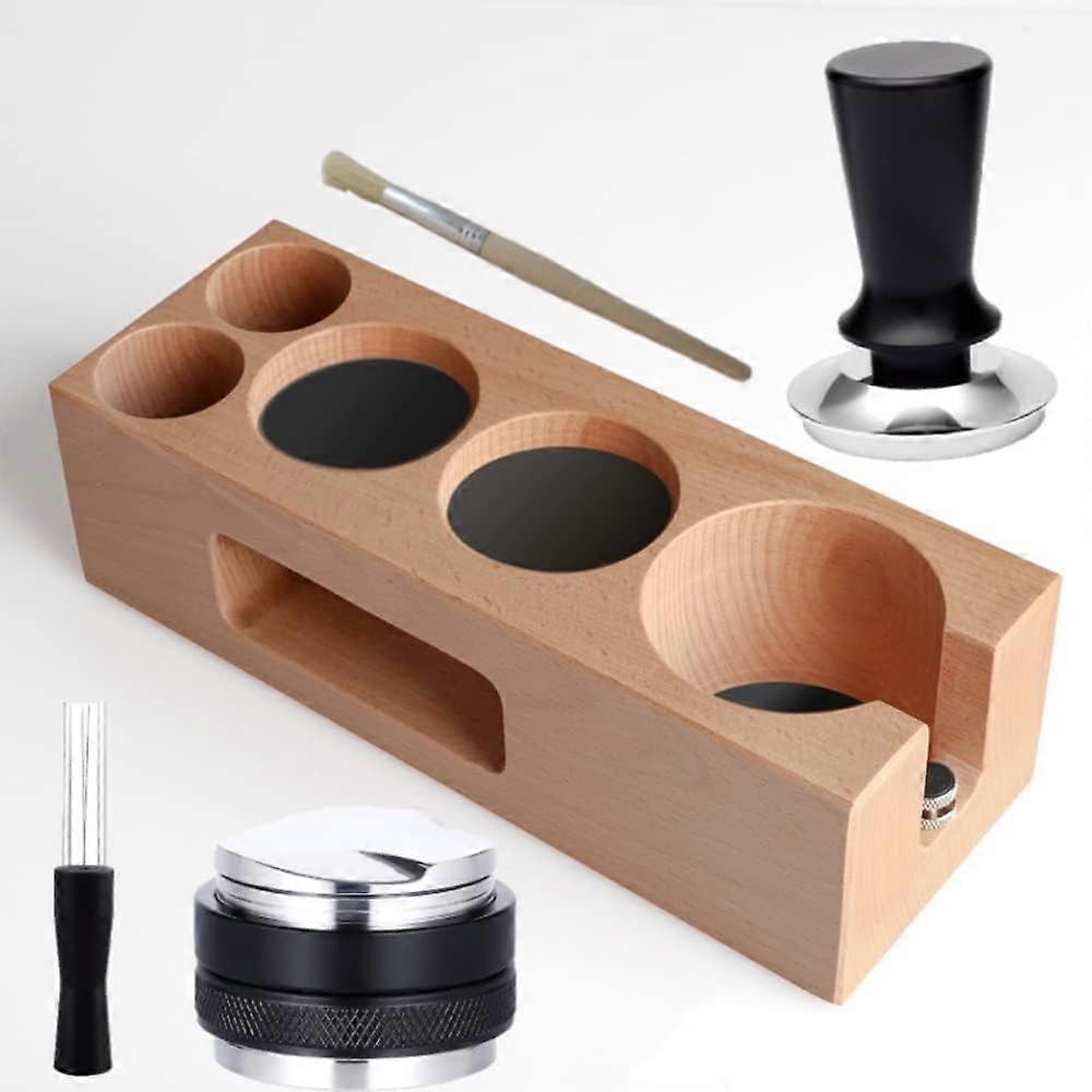 5 Pack Wooden Coffee Tamper Station, Espresso Tamper & Distributor Tool Set