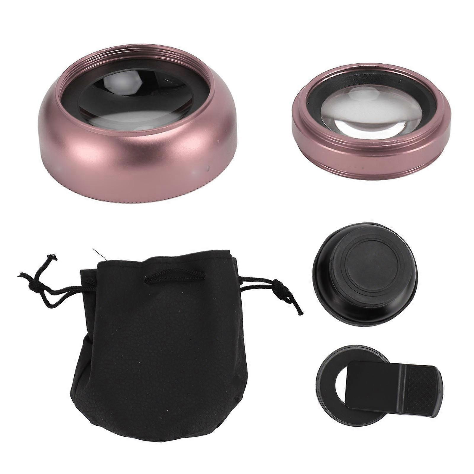 2 in 1 Phone Camera Lens 0.45X Ultra Wide Angle Lens and 12.5X Macro Lens Universal Detachable For Smartphone Tablet Rose Gold