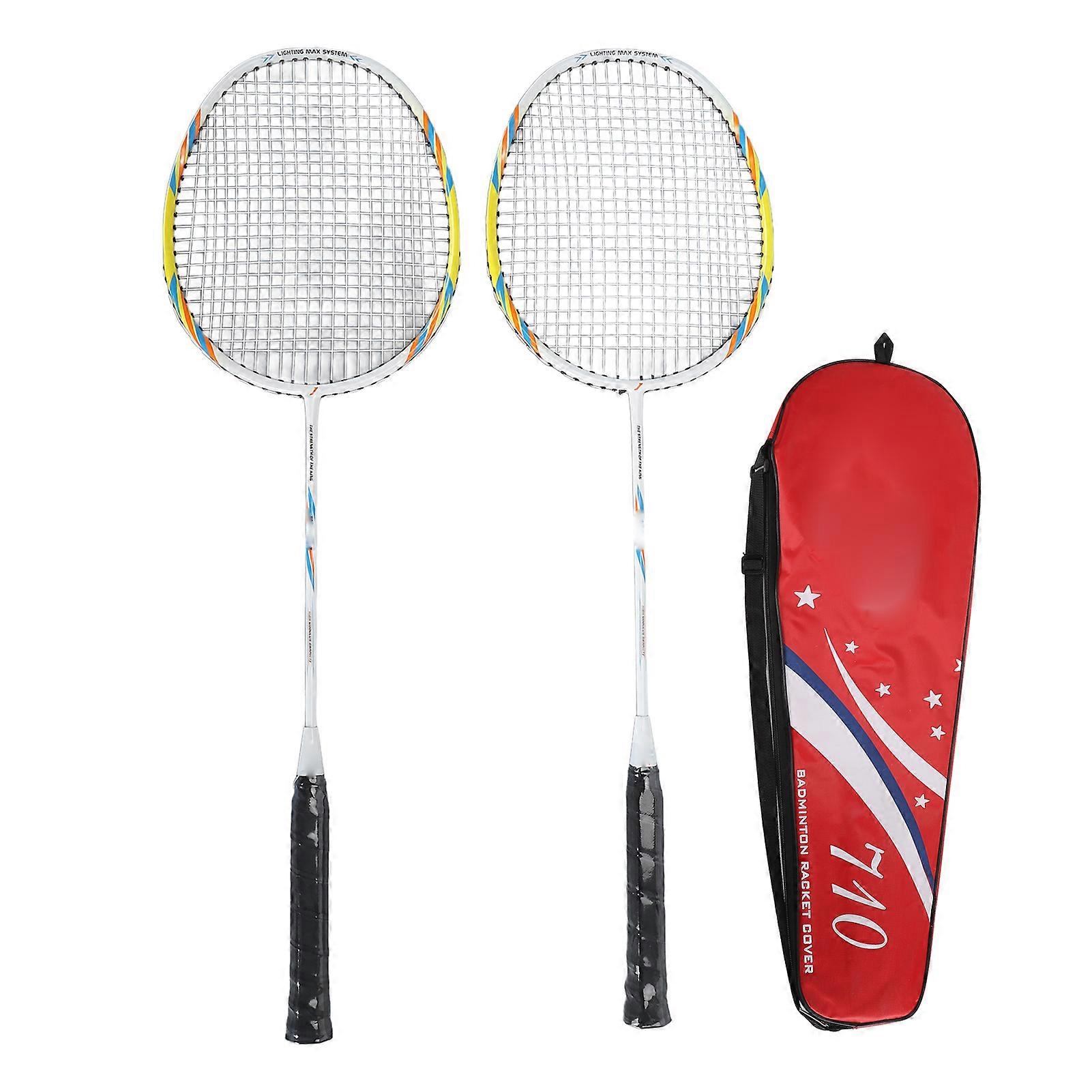 1 Pair Badminton Rackets Set High Tension String Aluminum Alloy Shaft Lightweight Badminton Racket with Storage Bag