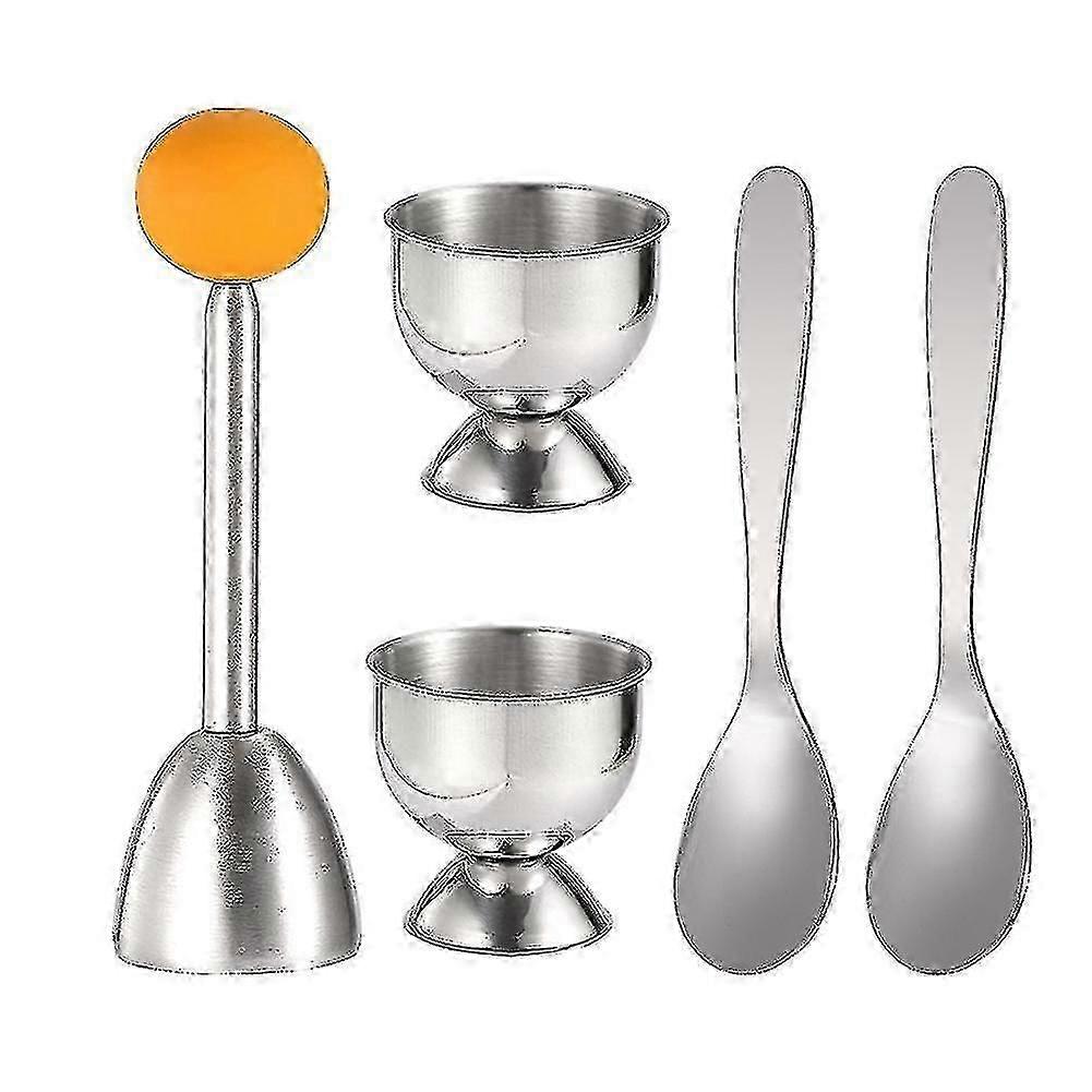 Egg Cracker Topper Set Soft Hard Boiled Eggs Separator Tool 2 Egg Cups,2 Metal Spoons&1 Soft Boiled