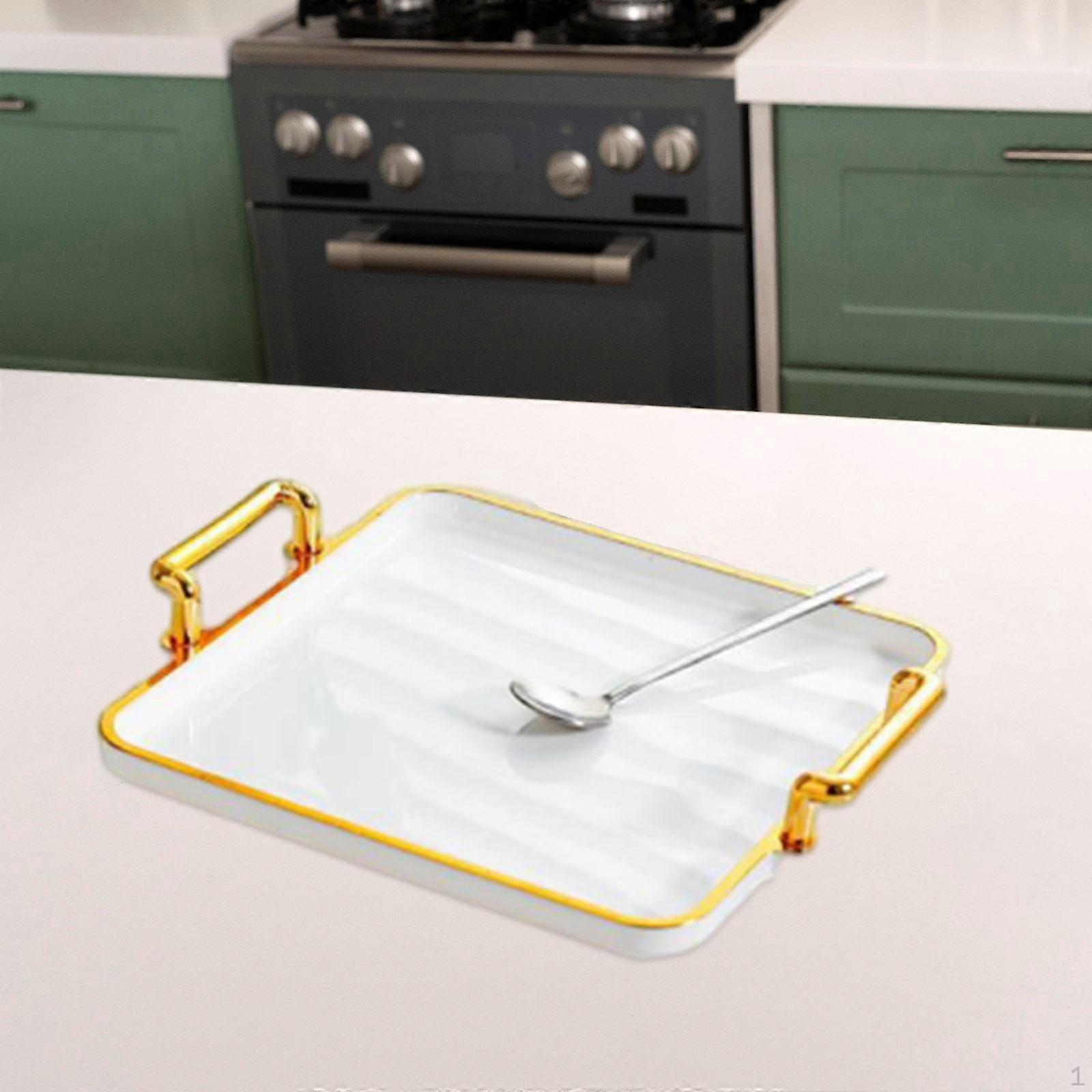 Coffee Table Decor Tray Gold Rim Decorative with Handles Ottoman Fruits Storage for