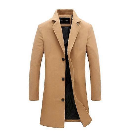 Woolen Coat Formal Suit Collar Long Sleeve Mid-length Men Jacket Solid Color Single Breasted Office Business Outwear