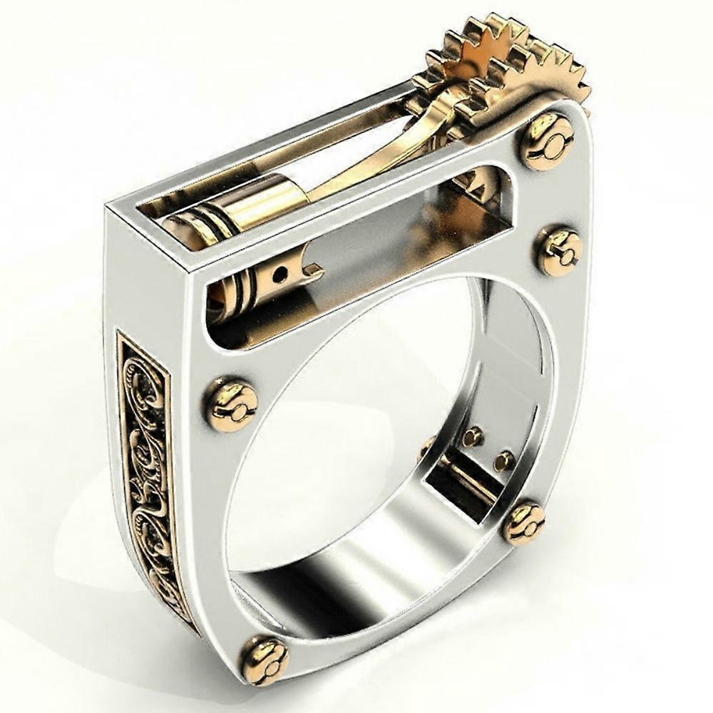 Mechanical Two-Tone Ring Gear Novelty Jewelry Ring, Size: 9