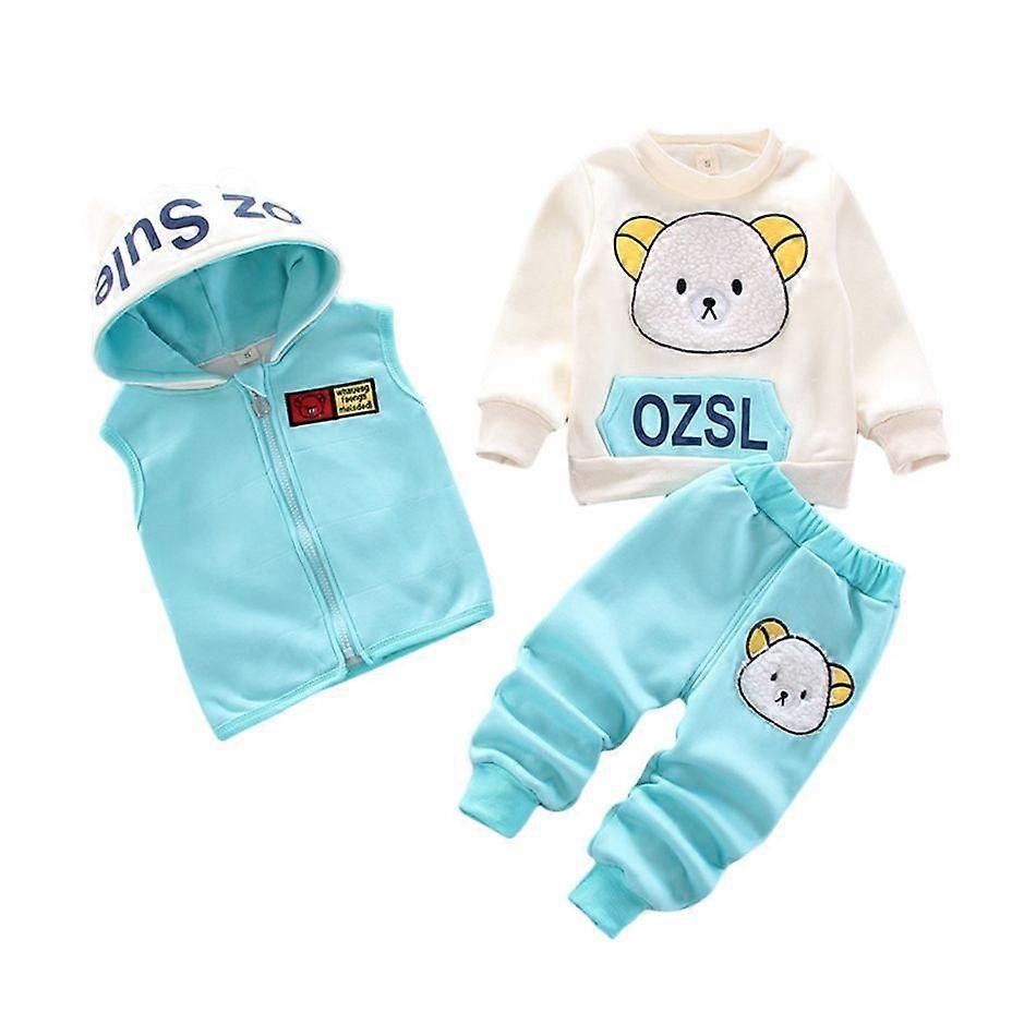 3st Baby set D # Baby Pojkar Flickor Varma kläder Set Tecknad Spädbarn Barn Träningsoverall Vinter Tjock Fleece Småbarn Kläder Topp + Midja Coat + Byxor 3st Set