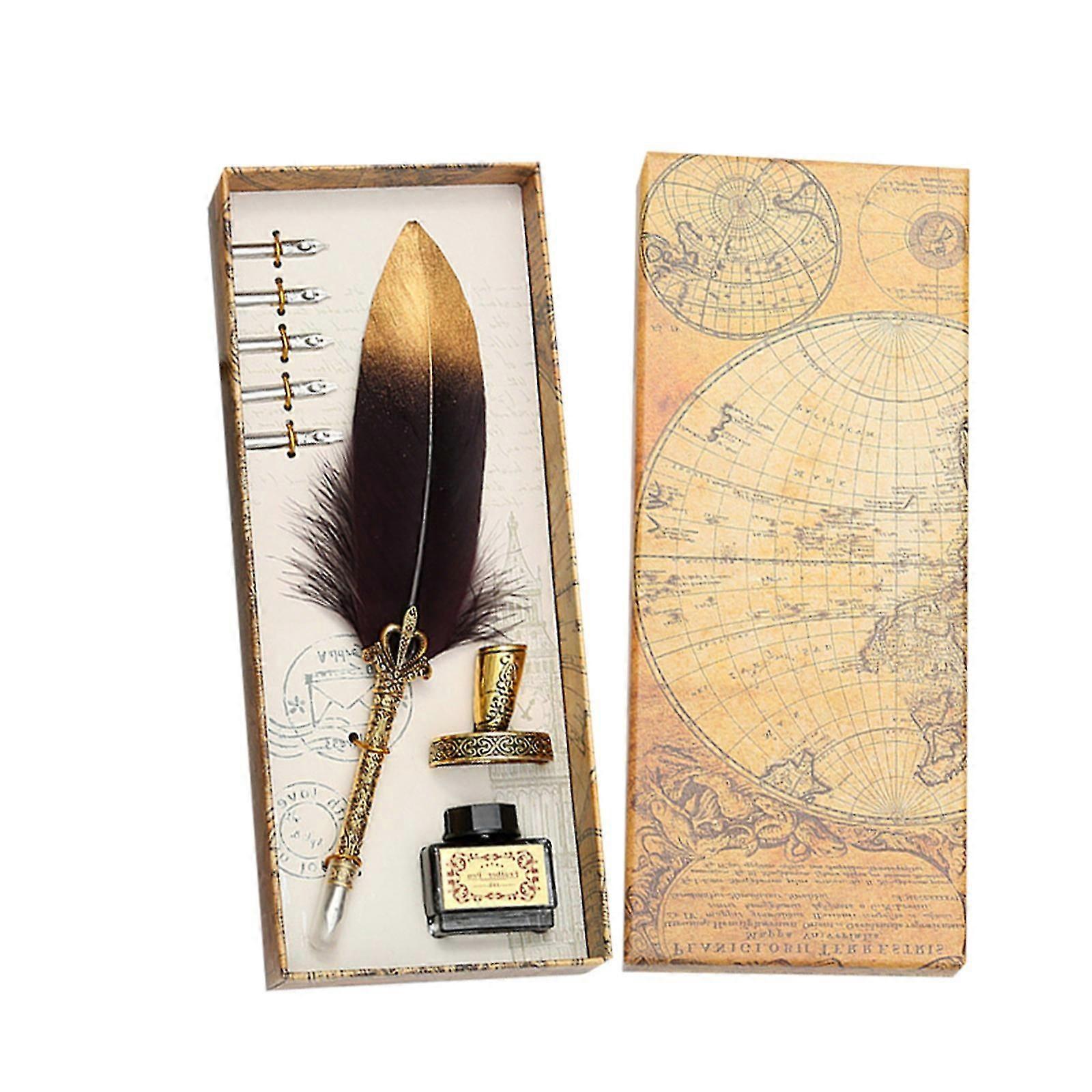 Calligraphy Feather Dip with 5 Nib Quill Pen Writing Ink Set Gift Box Wedding Fountain Pen Design