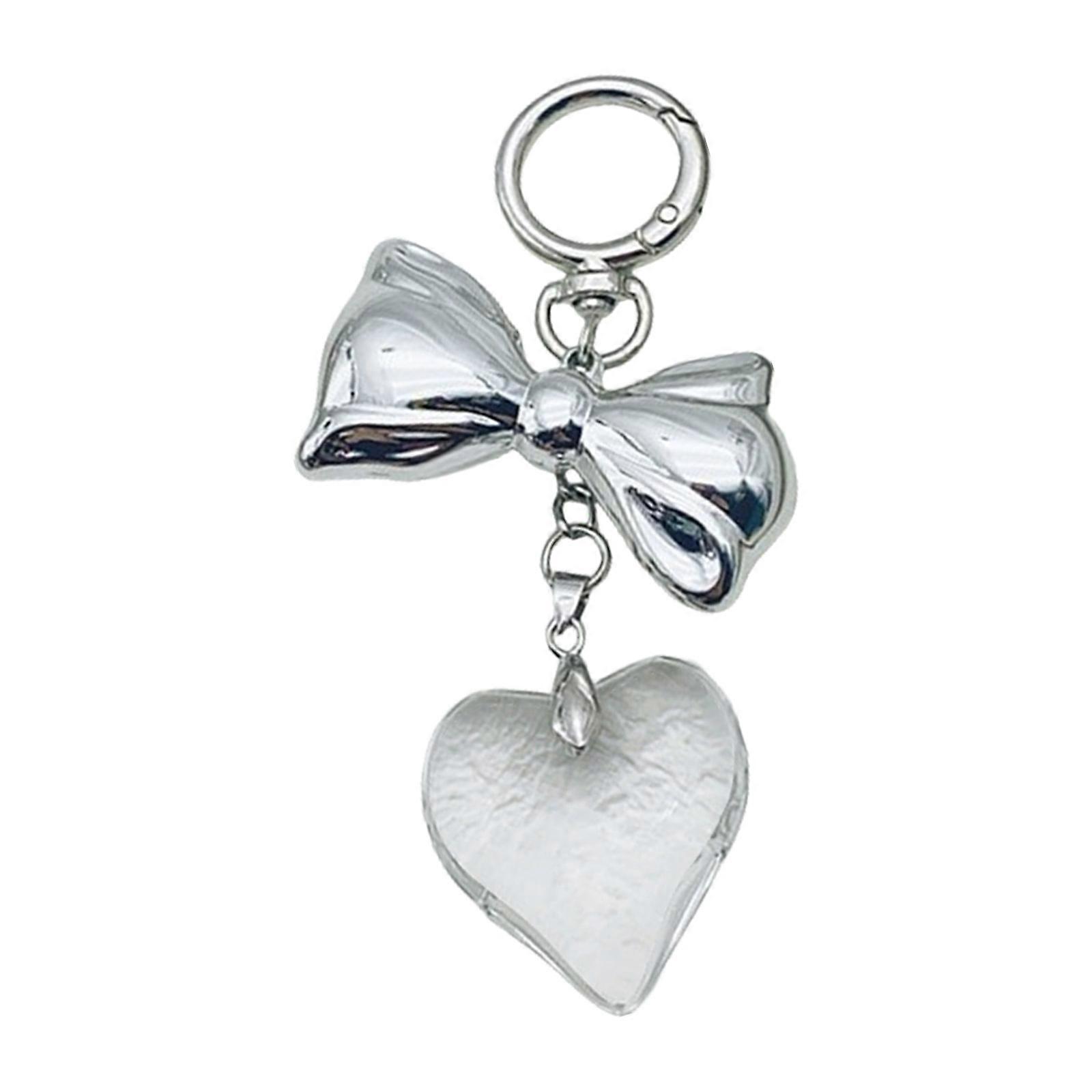 素敵なクリスタルハート蝶結びキーホルダーペンダントバッグ電話ペンダント女性バックパックハンドバッグチャーム素敵なハンギングデコレーションホワイト