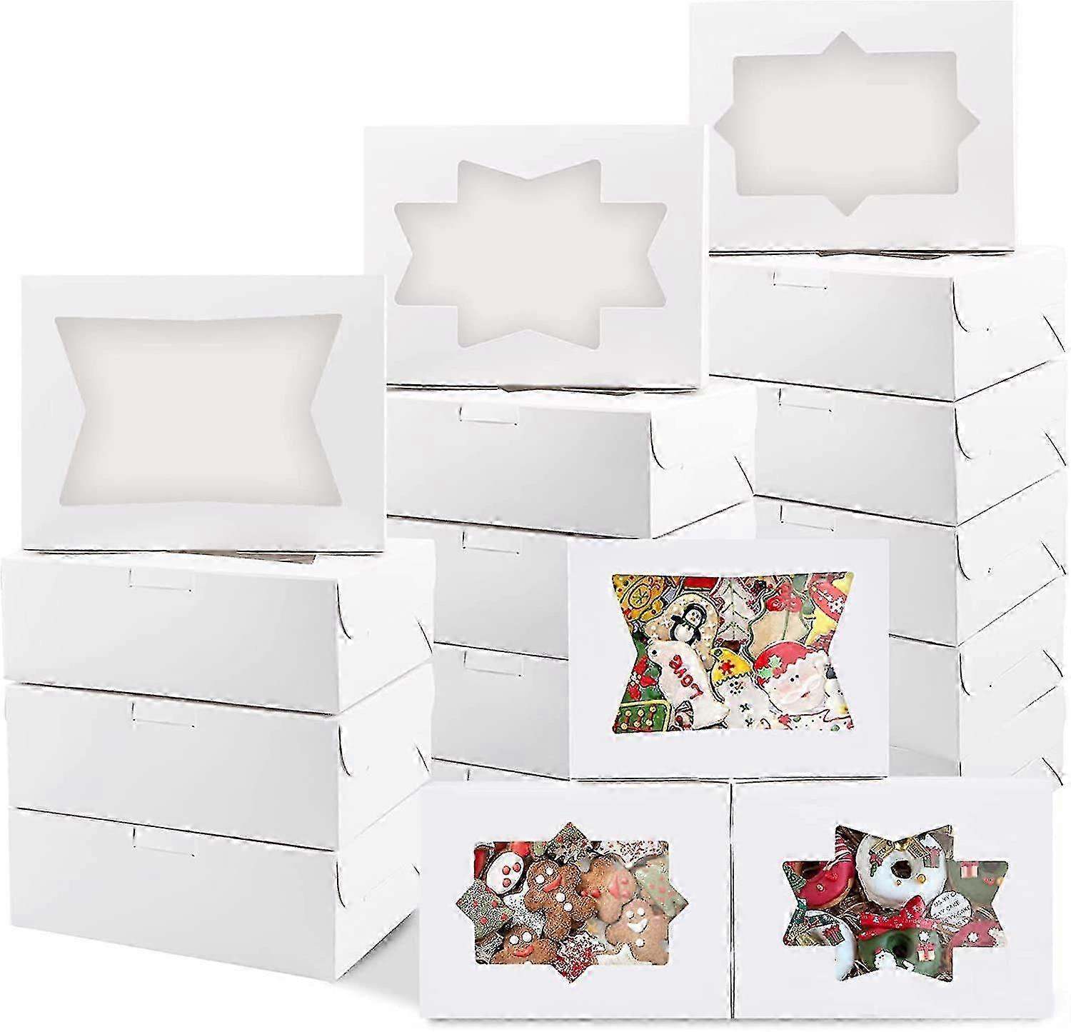 30pcs Cookie Boxes With Window 3 Styles White Bakery Treat Boxes Loaf For Chocolate Strawberries, Cupcakes, Cookies, Candies And Pastries 8 X 6 X 2.5