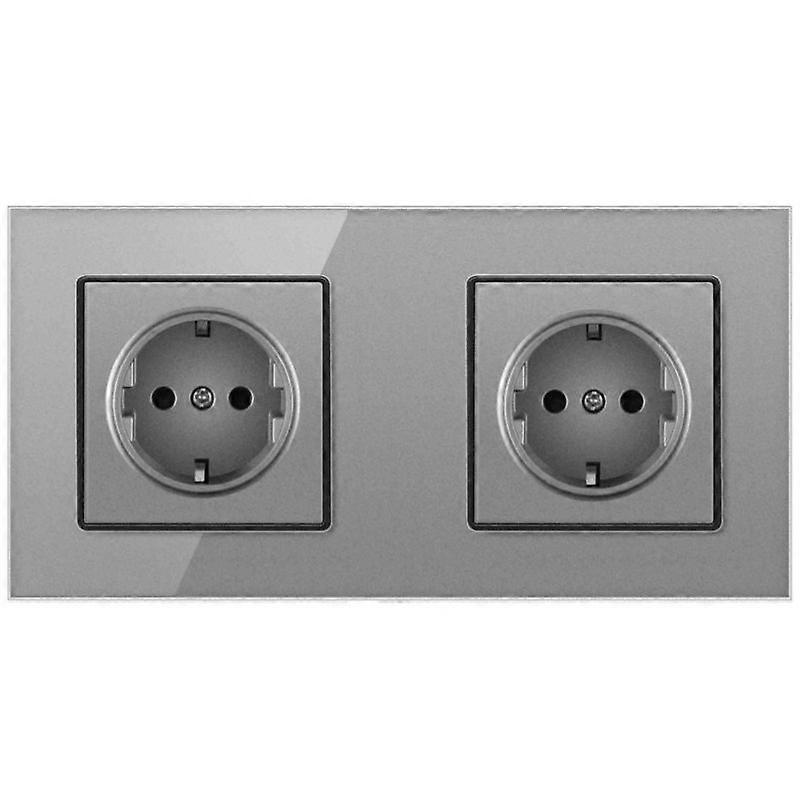 EU Power Outlet Socket 110V~250V Two-slot German Wall Electrical Socket Gray Glass Panel 172*86mm