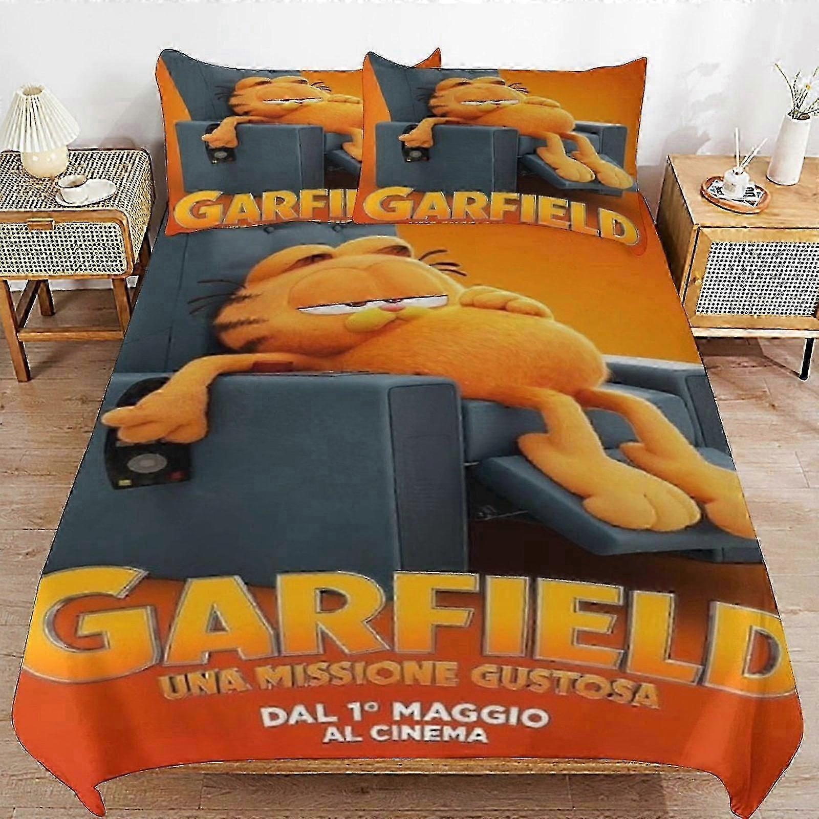 n2081 Prześcieradła Poszwa na kołdrę do łóżka Garfield Pościel z mikrofibry SeDrukowana w 3D lekka3-częściowa kołdra Se, (1 poszewka na kołdrę i 2 poszewki na poduszki) Prześcieradło