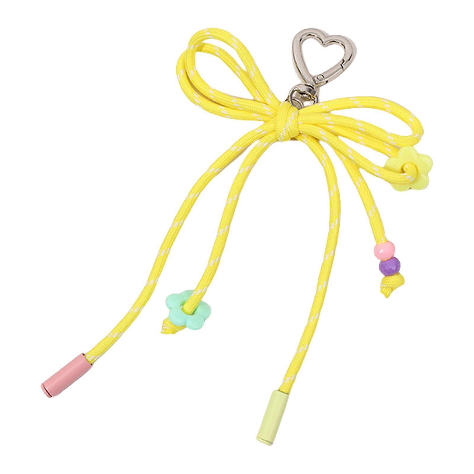 Stylish Candy Color Braided Bowknot Keyring Nylon Weaving Rope Keychain Phone Accessories for Student and Trendsetters Yellow