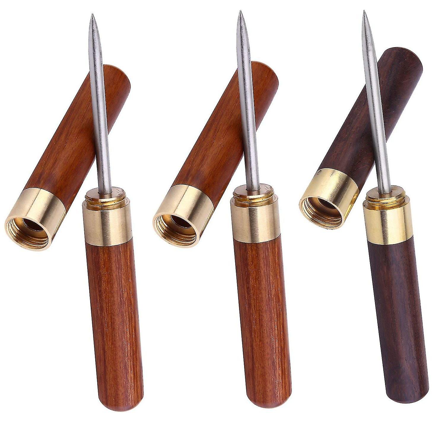 3 Stück Edelstahl-Eispickel mit Holzgriff und Sicherheitsabdeckung