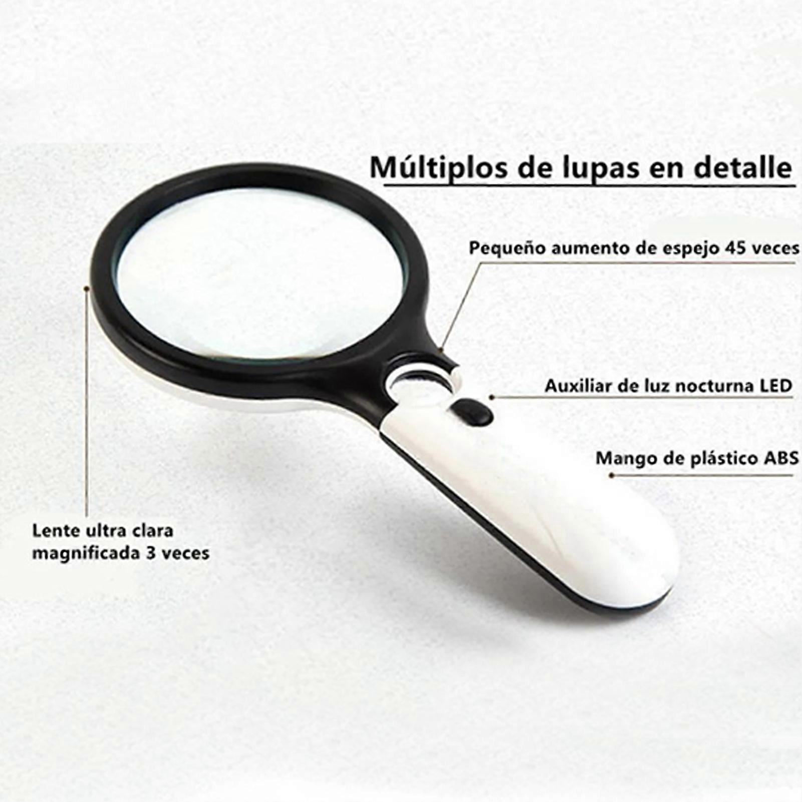 LED Magnifying Glass Double Lens Black White 3 LED Lights Portable Illuminated Lighted Magnifier for Appraisal 