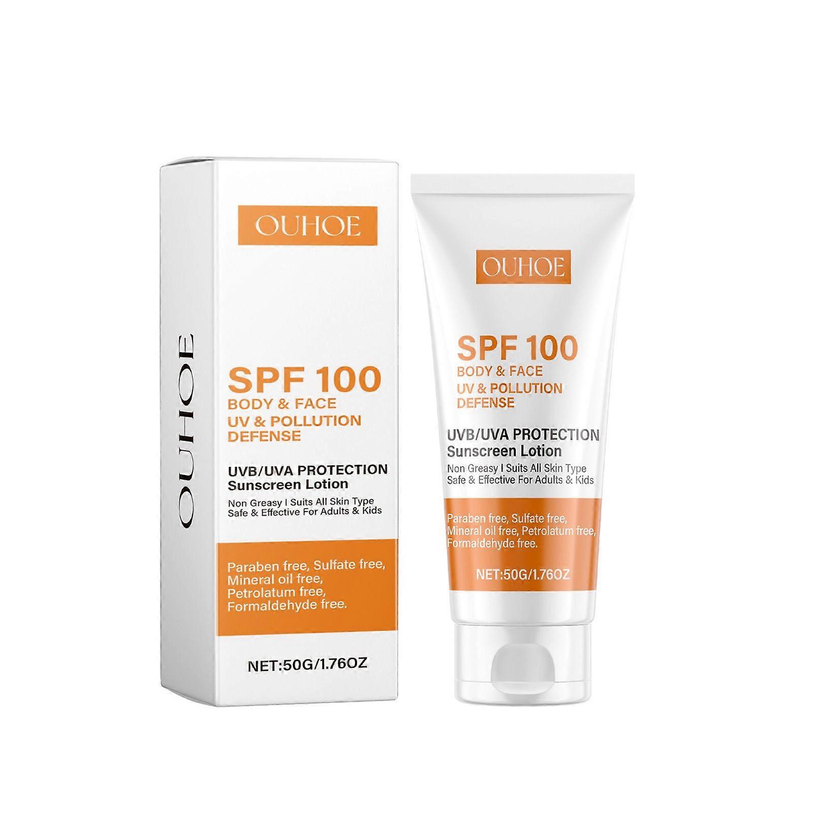日焼け止め SPF 100、顔用日焼け止め、防水 SPF 100 モイスチャライザー、べたつかない日焼け止めローション、顔・体用、UVB/UVAカット サンクリーム SPF 100、プレ