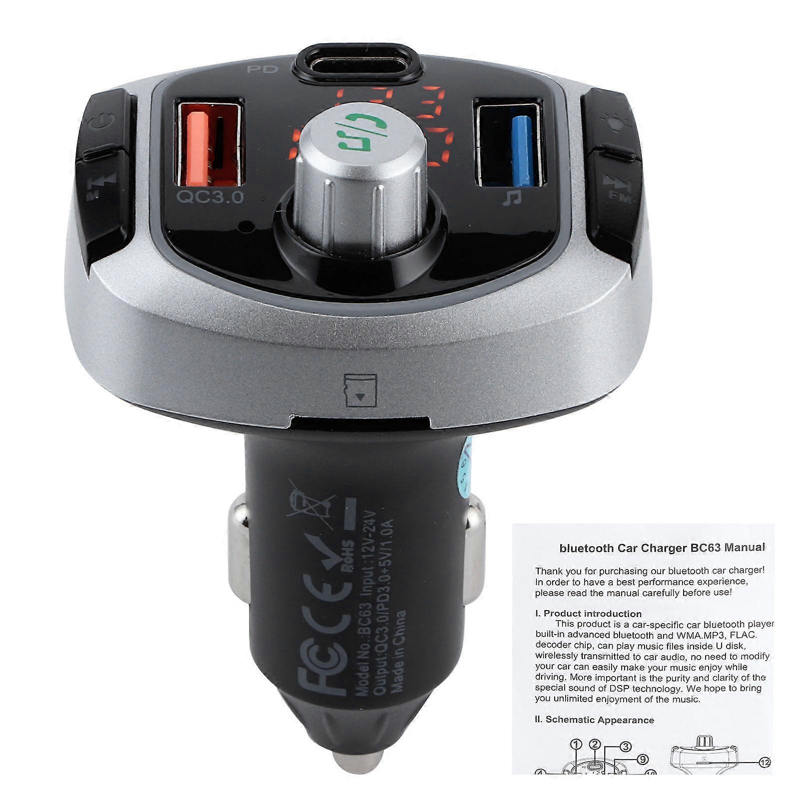 Bluetooth 5.0 FM transmitter MP3 player handsfree calls colorful light dual display PD3.0 QC3.0