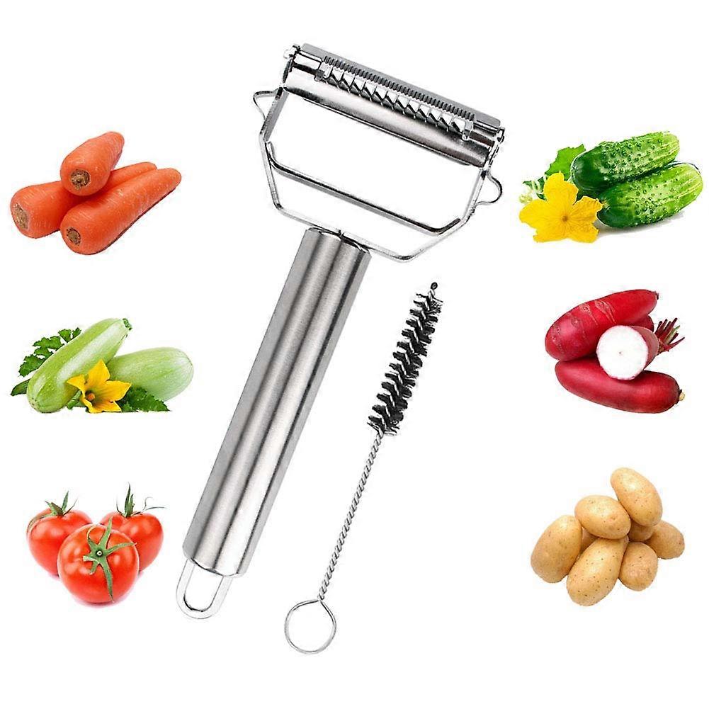 Stainless Steel Julienne Peeler with Ultra Sharp Blade, Multifunctional Vegetable and Fruit Slicer, Includes Cleaning Brush