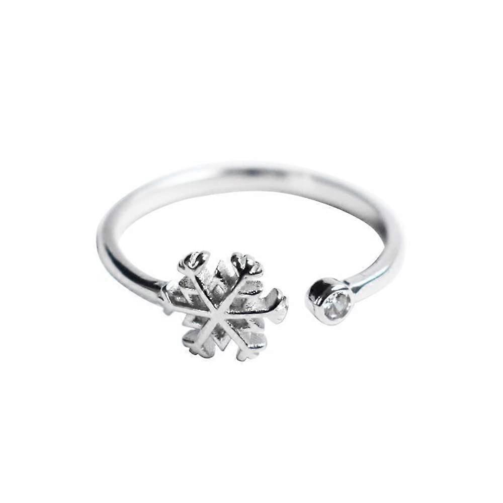 DEINTY CZ Snowflake Open Detils Sterling Silver 925 Adjustable Crystal Cubic Zirconia Ring