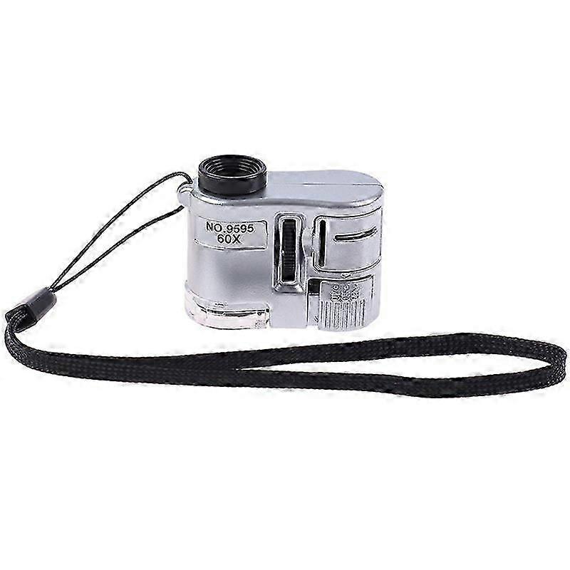 60X Mini Magnifier Microscope With LED Light Jewelry Jeweler Currency Dectector