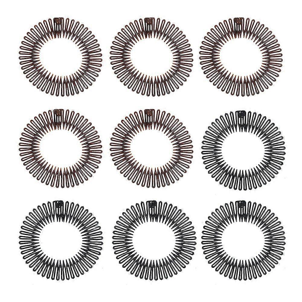 9pcs Pente Elástico Headbands com Anéis de Plástico Flexível