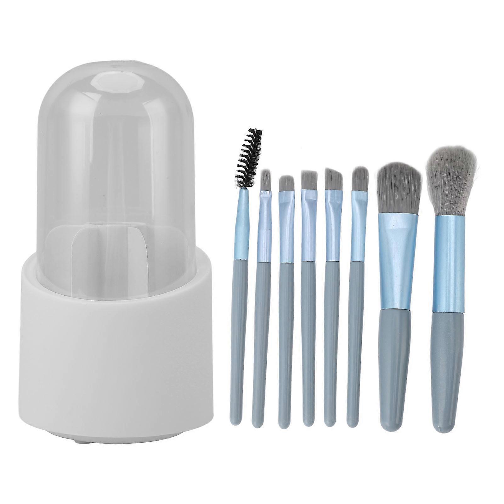 Brush Holder with 8pcs Transparent Lid 7 Slots 360 Rotating Anti Dust Makeup Brushes Organizer