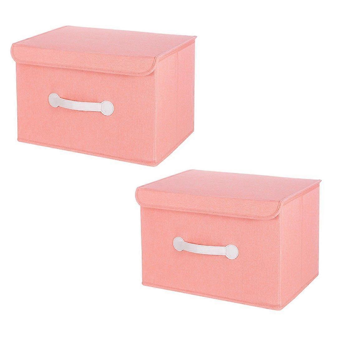 Foldable Storage Bins,Linen Fabric Foldable Storage Cube Bin Organizer Basket With Lid And Durable Handles,Storage 2pcsD-