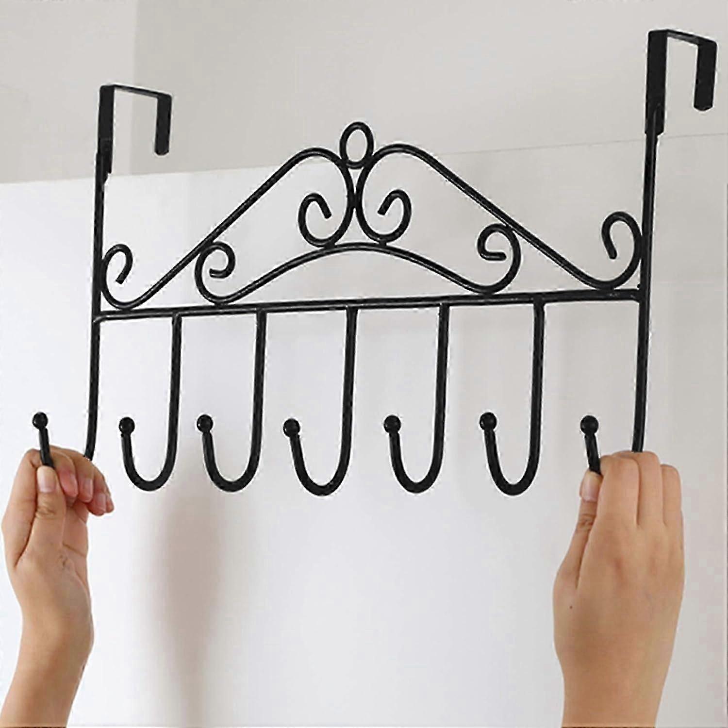 Over The Door Hook,2 Pack Over The Door Hangers with 7 Hooks,Metal Hanging Rack Organizer