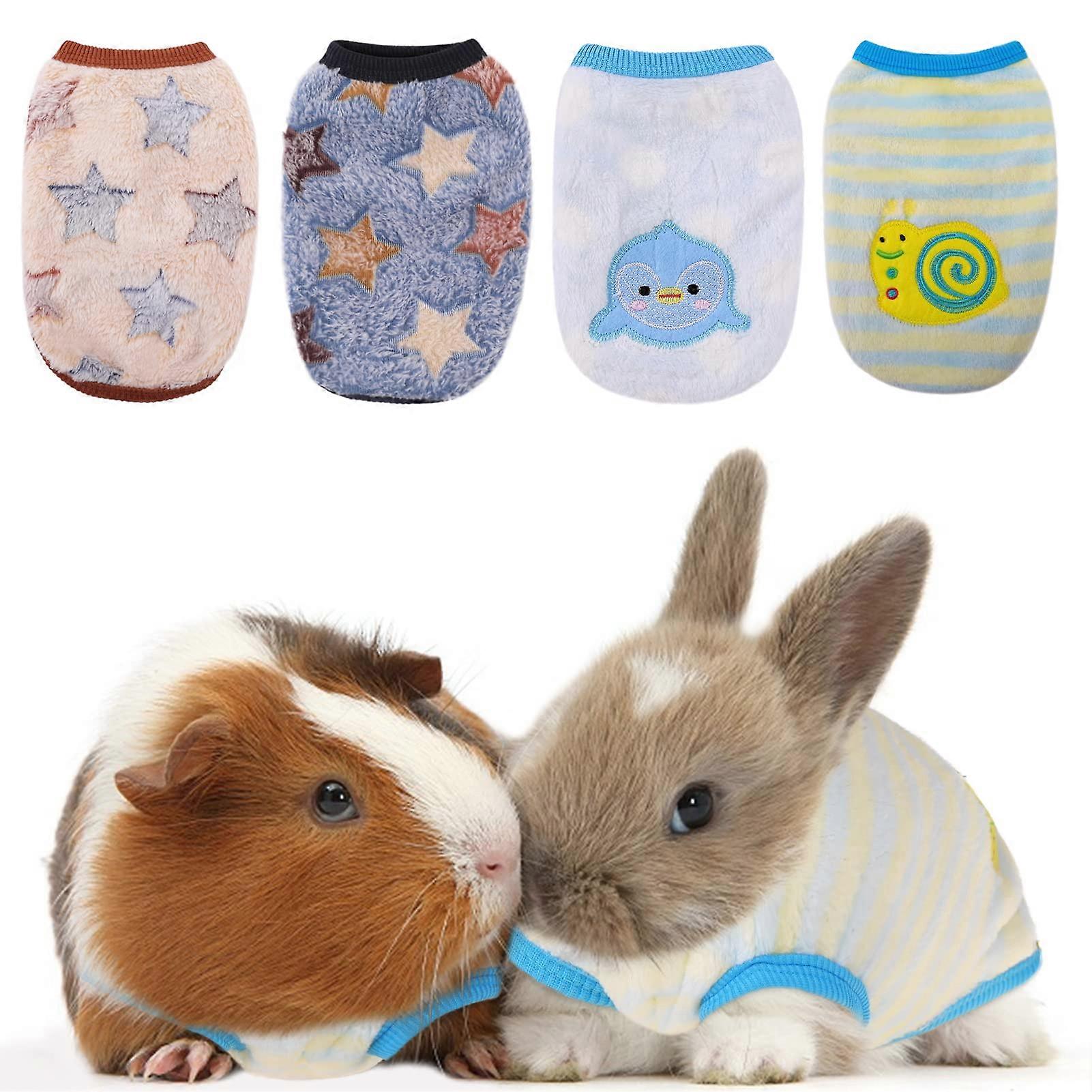 4 Pack Guinea Pig Clothes Rabbit Warm Vest Flannel Fleece Pet Costume TShirt for Small Animal Kitten Ferret Chihuahua Puppy