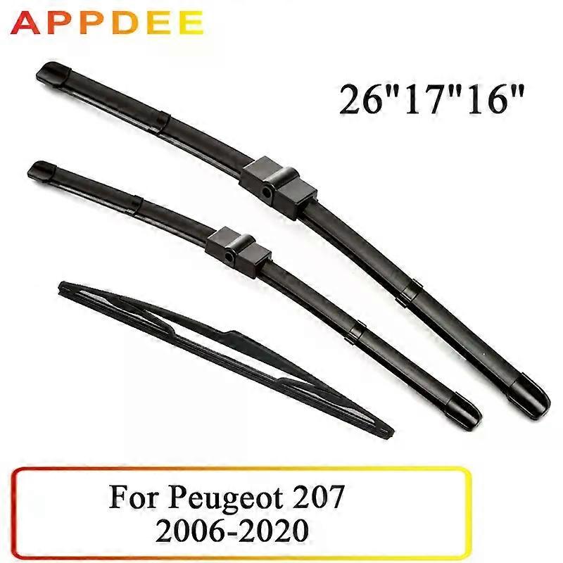 Wiper Front & Rear Wiper Blades Set For Peugeot 207 Hatchback 2006-2020 Windshield Windscreen Front Rear Window 26"+17"+16"