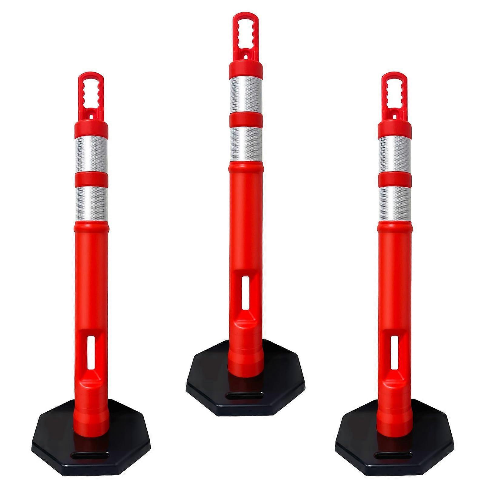 45" Orange Delineator Post Cone Set of 3 with 10 lbs Heavy Duty Rubber Base and 2 Reflective Bands for Driveway and Parking Use