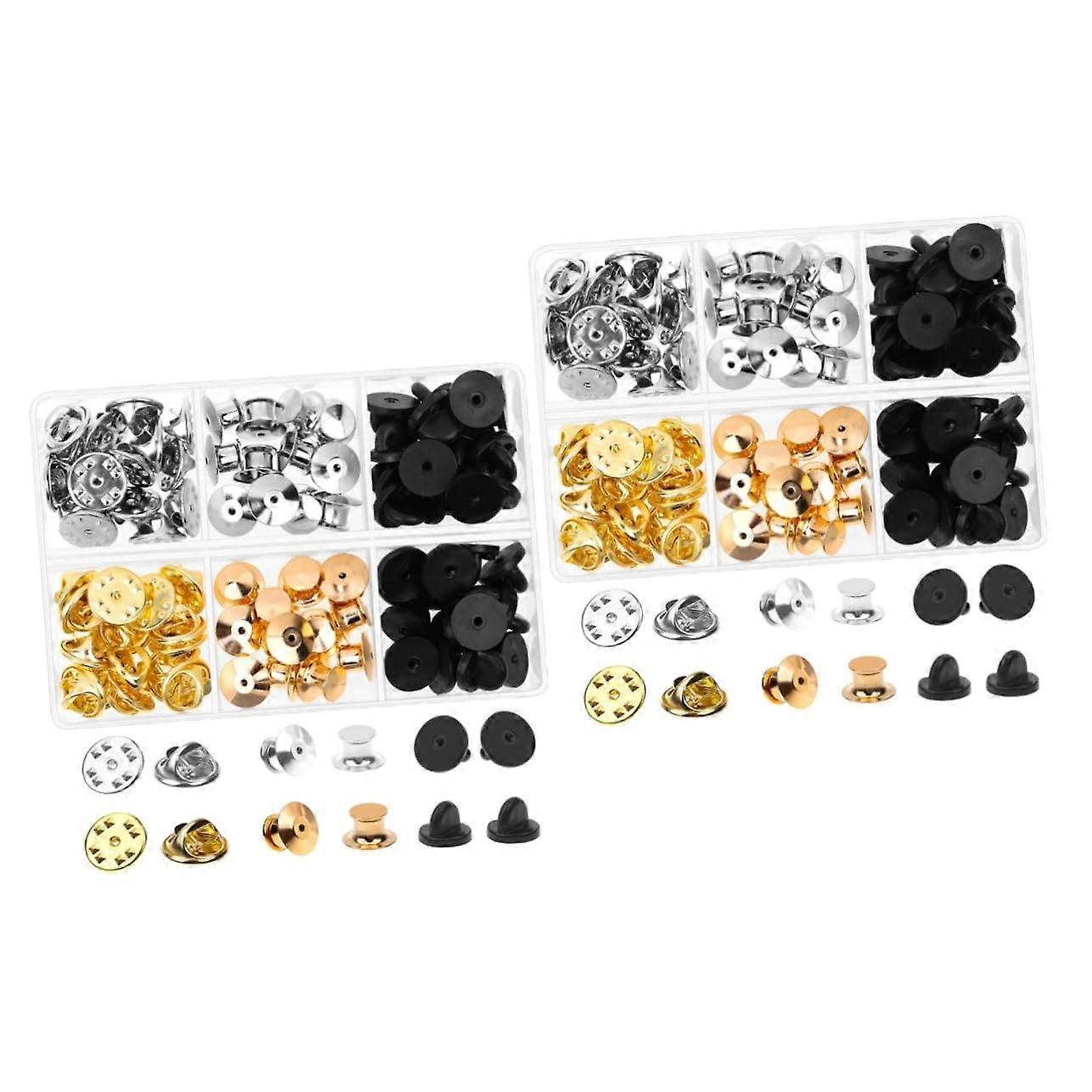 Locking Lapel Pin Backing Brooch Name Tag Holder - 2 Boxes Mini Clasp Portable Pin Backs for Secure Attachment