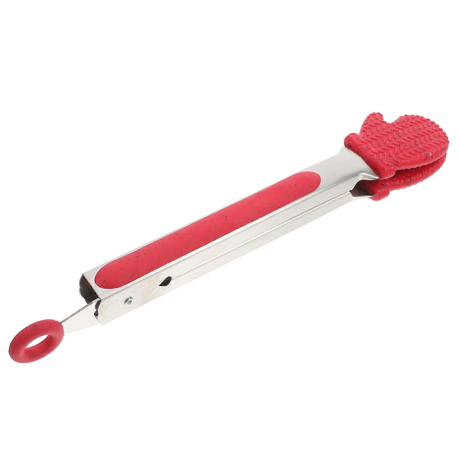 Christmas Tree Silicone Food Clips Tongs with Stainless Steel Handle, Heat Resistant Lightweight Kitchen Serving Tool for Bread, Steak, BBQ