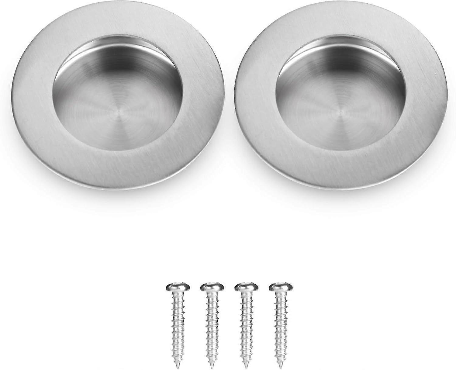 Pieces 201 Stainless Steel Brushed Sliding Door Handles with Screws Invisible Door Handles 65/40mm Round Recessed Handle Furniture Handle for Cabinet