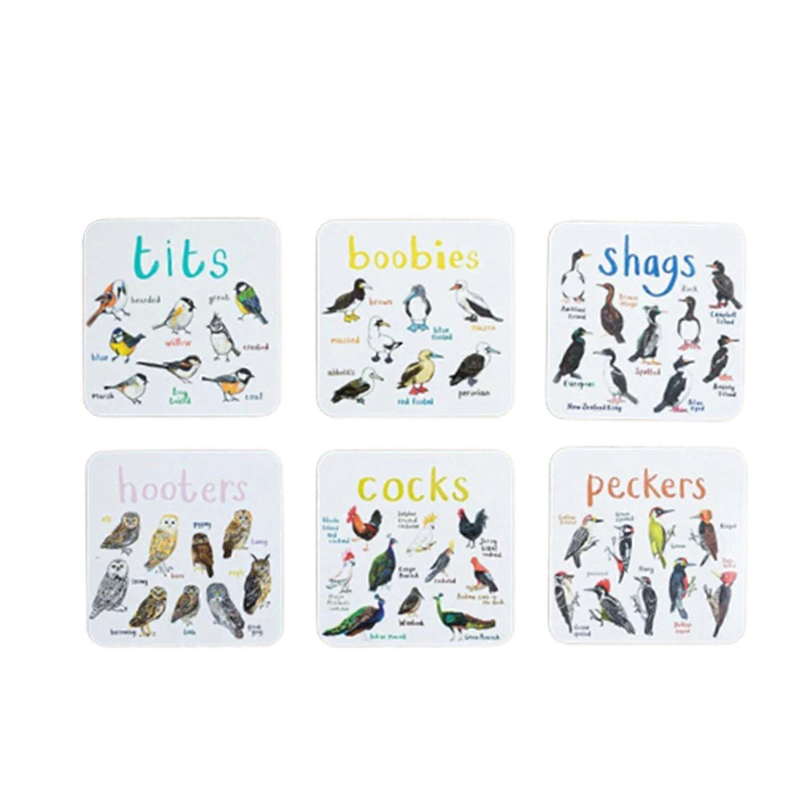 Cool Cup Coaster Set of 6 for Coffee Table Tabletop with Bird Science Pun Jokes Printing Housewarming-Gift Multicolor