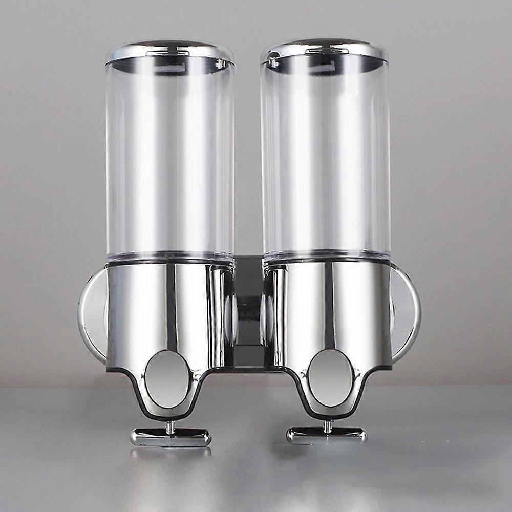 Double Head Soap Dispenser 1000ml Capacity Stainless Steel Manual Push Shampoo Shower Pump