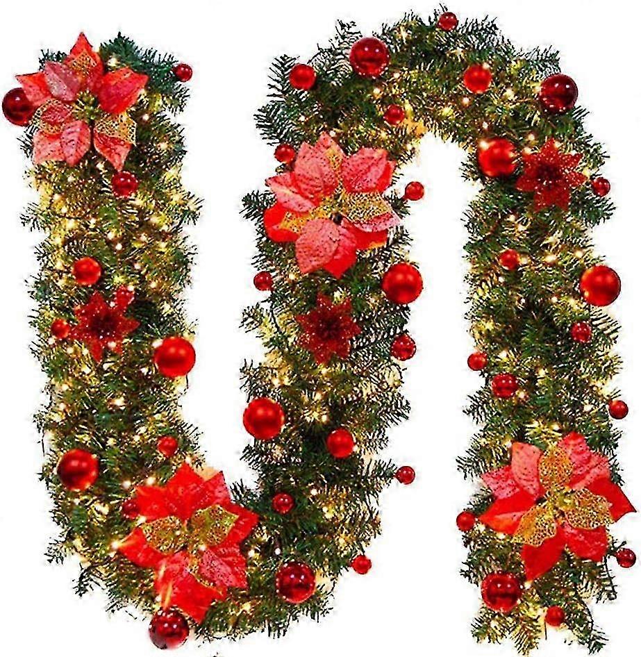2025 Christmas Wreath with LED Light Chain - 270cm - Artificial Christmas Garland - Door Wreath Inside and Outside