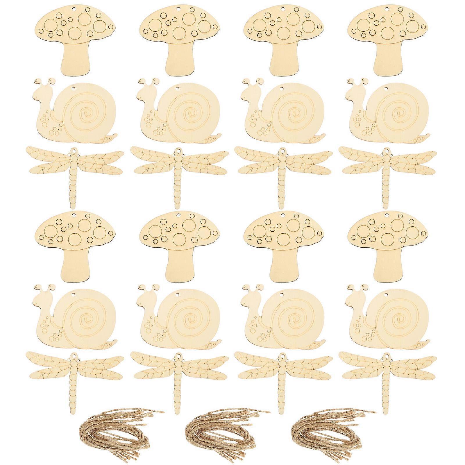 30pcs Snail & Dragonfly Shaped Wood Craft Chips for DIY Home Decor – Creative Unfinished Slices for Holiday Craft Projects