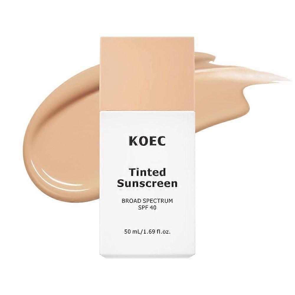 Daily Tinted Fluid Sunscreen, Face Moisturizing Broad Spectrum SPF 40 Skincare Foundation Cream 50ml, Sheer & Natural Finish, Easy To Apply