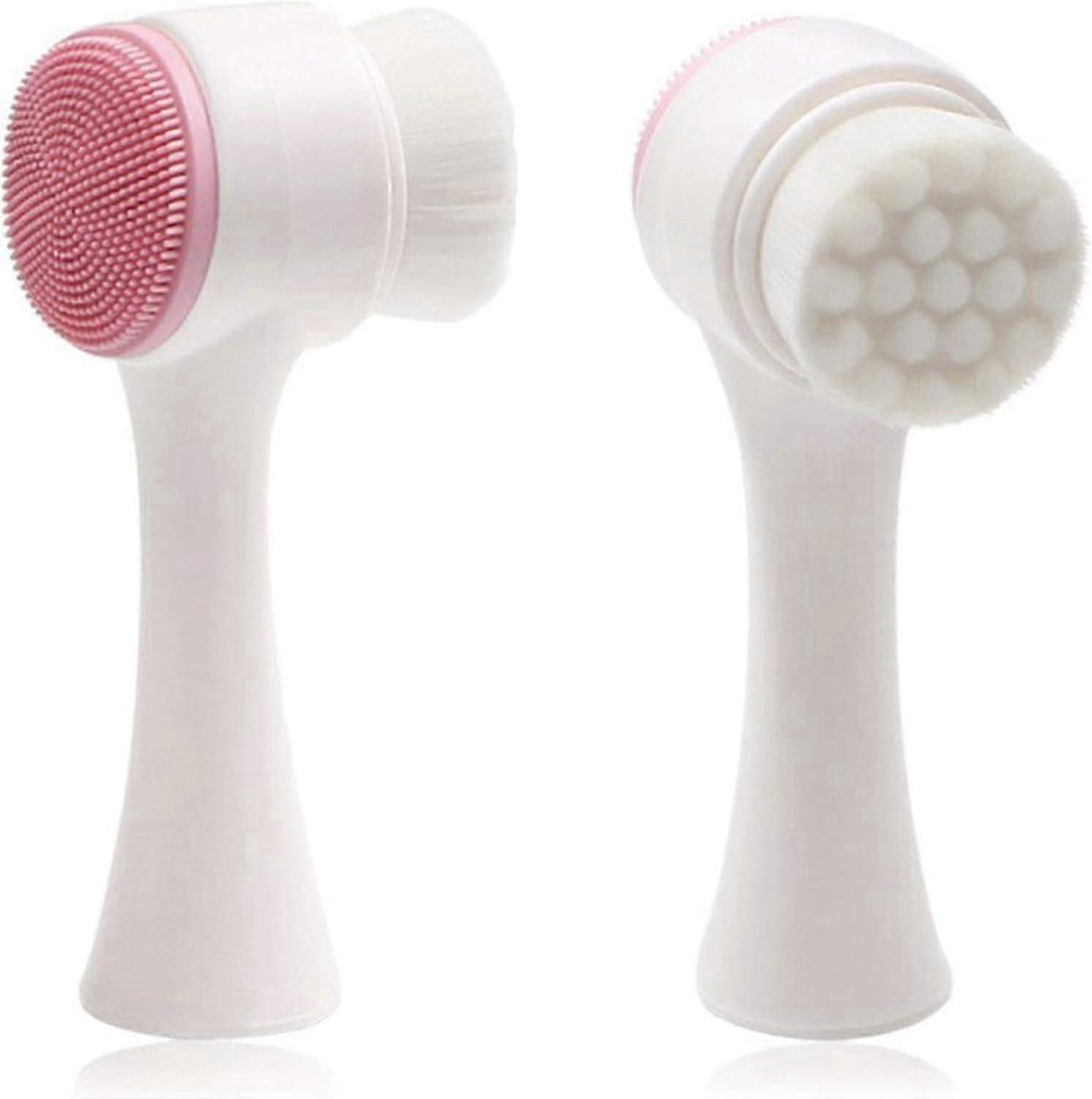 2 In 1フェイスブラシ3Dフェイシャルブラシ、柔らかい毛の両面シリコンウォッシュブラシ、ディープクレンジングとマッサージ用(ピンク)