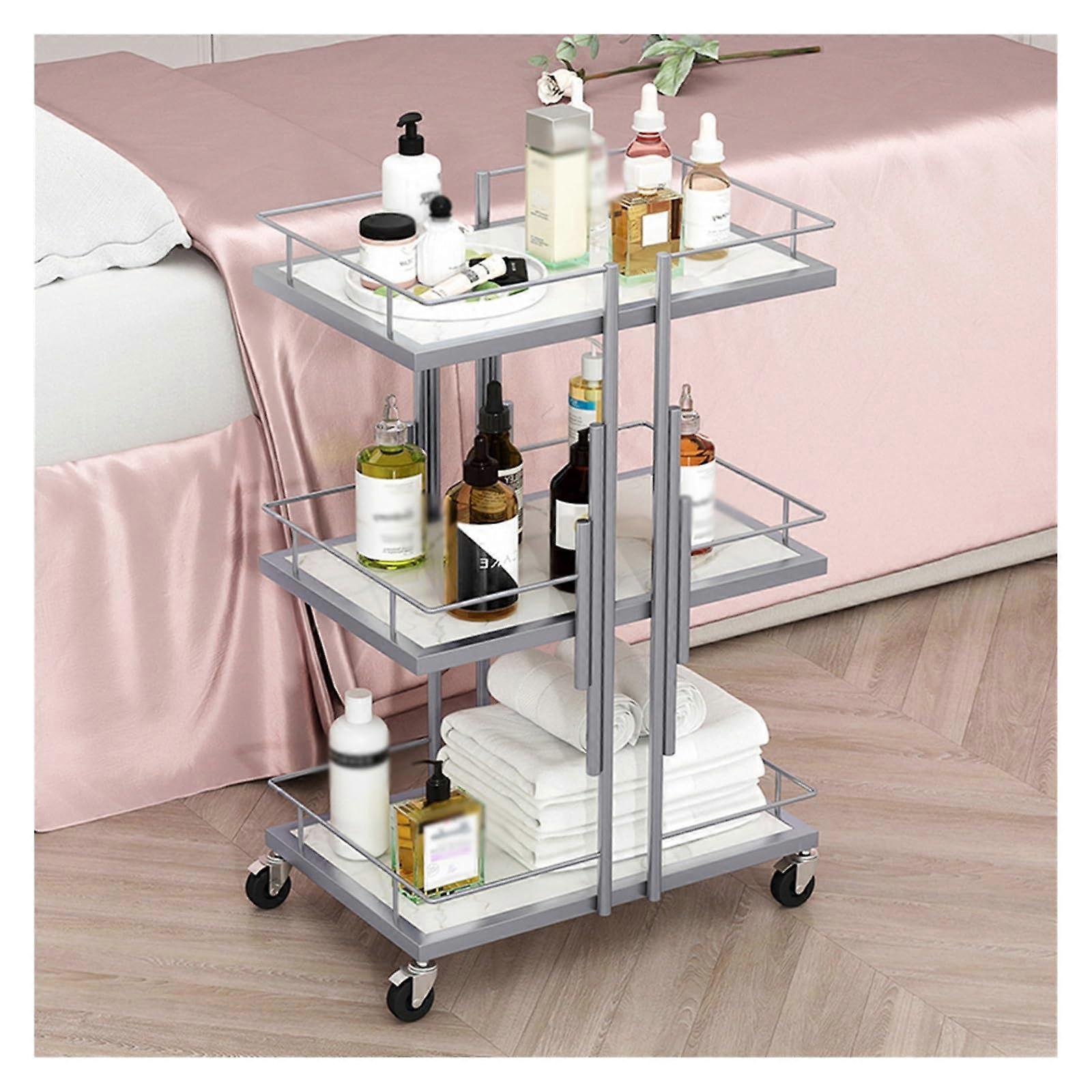 Beauty Trolley On Wheels, 3-Tier Metal Rolling Cart For Salon Equipment And Hairdressing, Durable Mobile Storage