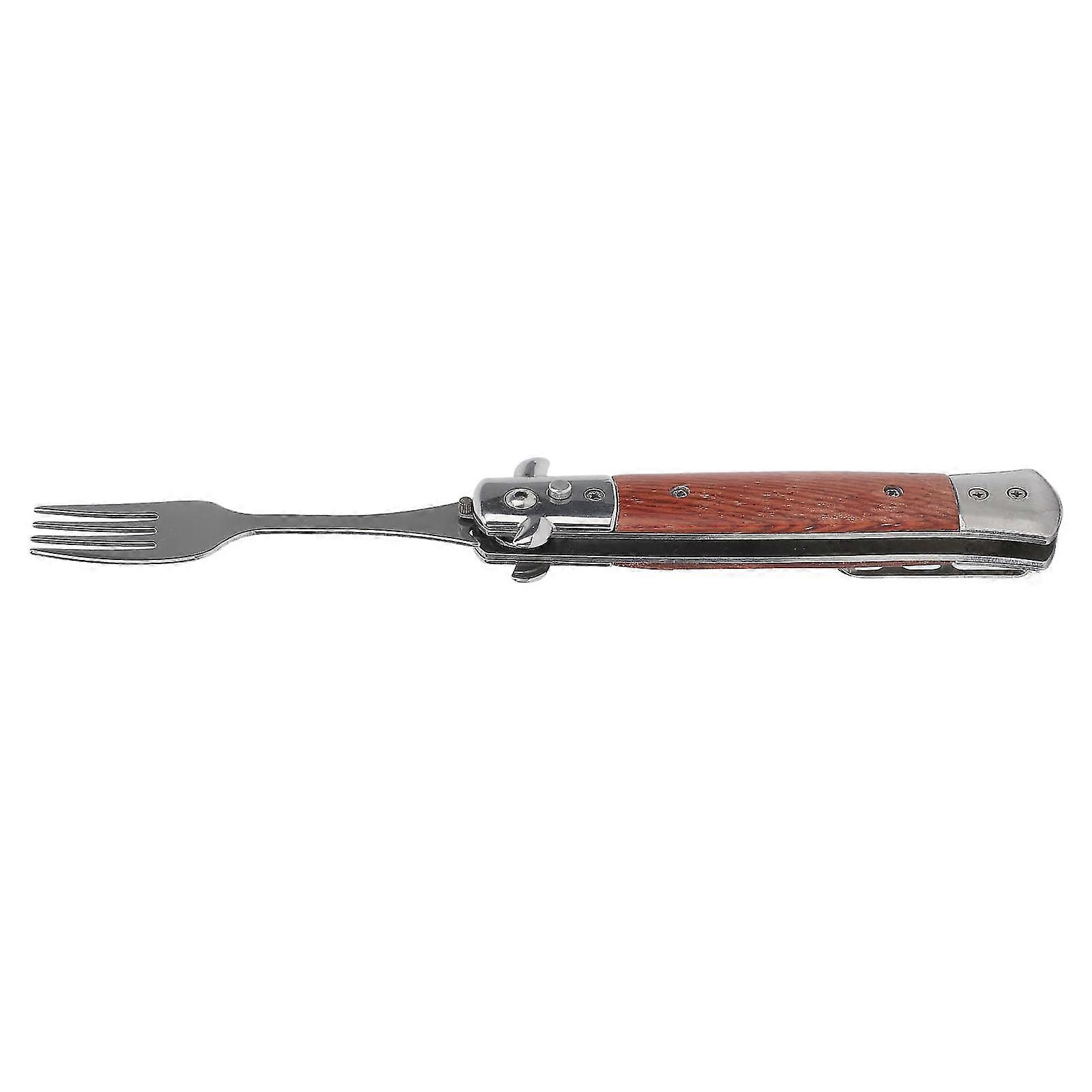 Stainless Steel Foldable Spring Fork with Rosewood Handle for Camping
