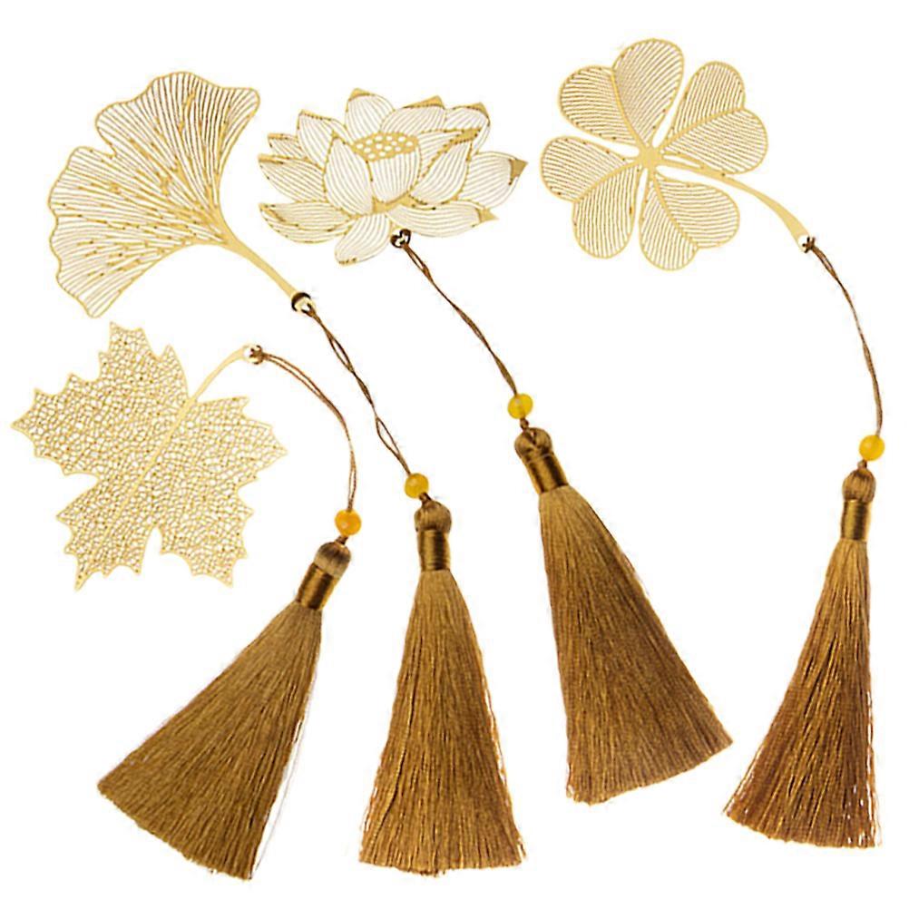 Metal Bookmark Leaf Shape Reading Assistant Simple Style Book Markers 4Pcs