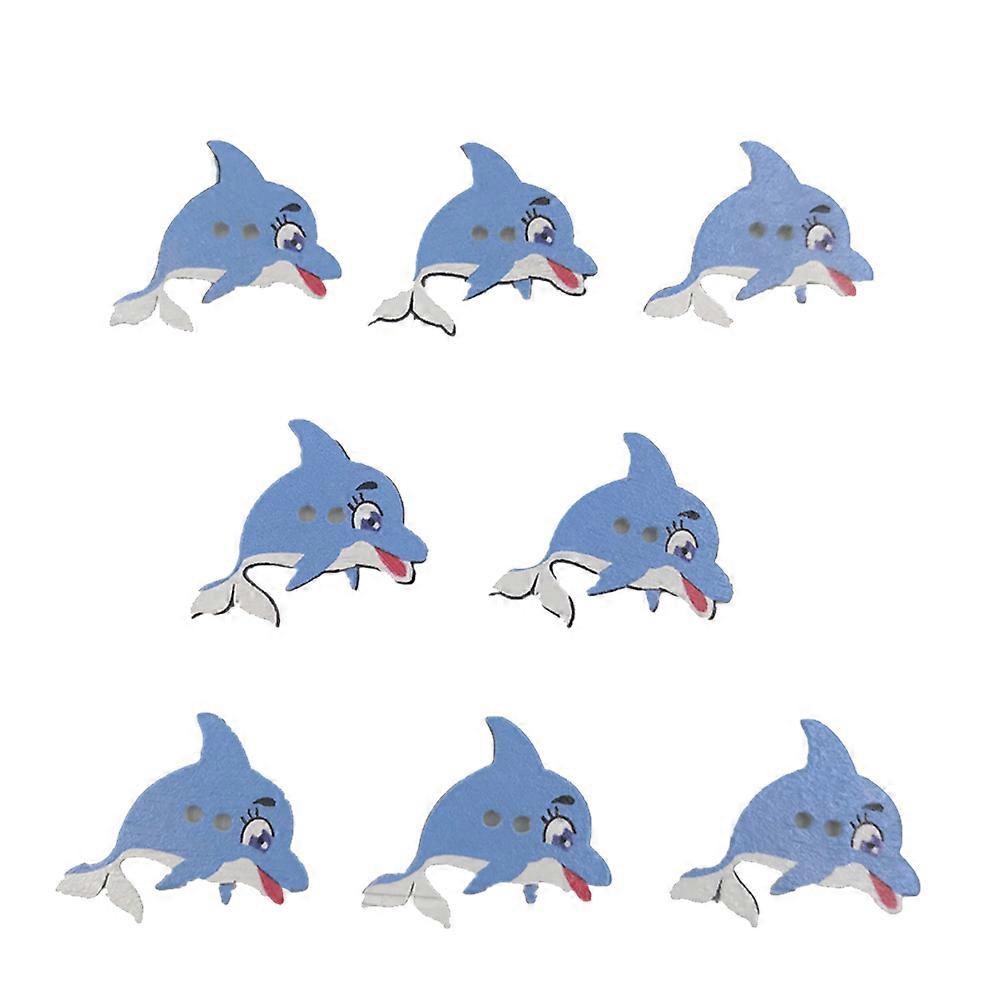 Retro Buttons Diy Wooden Buttons Dolphin Printing Pattern For Scrapbooking Crafts Sky Blue 50Pcs