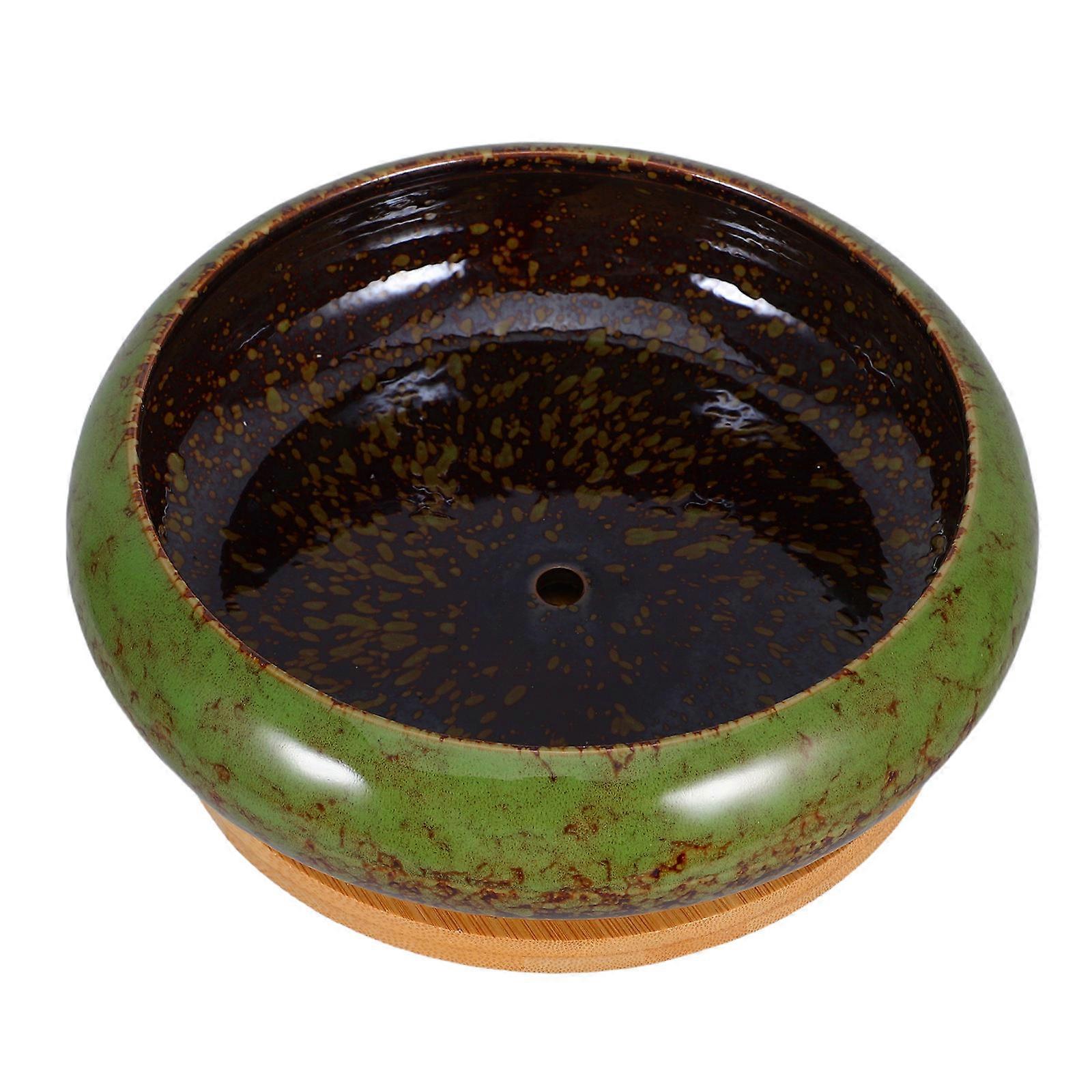 طقم زارع سيراميك عصاري مع صينية ، وعاء بونساي داخلي مع تصريف للبستنة المنزلية والمكتبية ، إناء زهور زجاجي مناسب لجميع أنواع النباتات