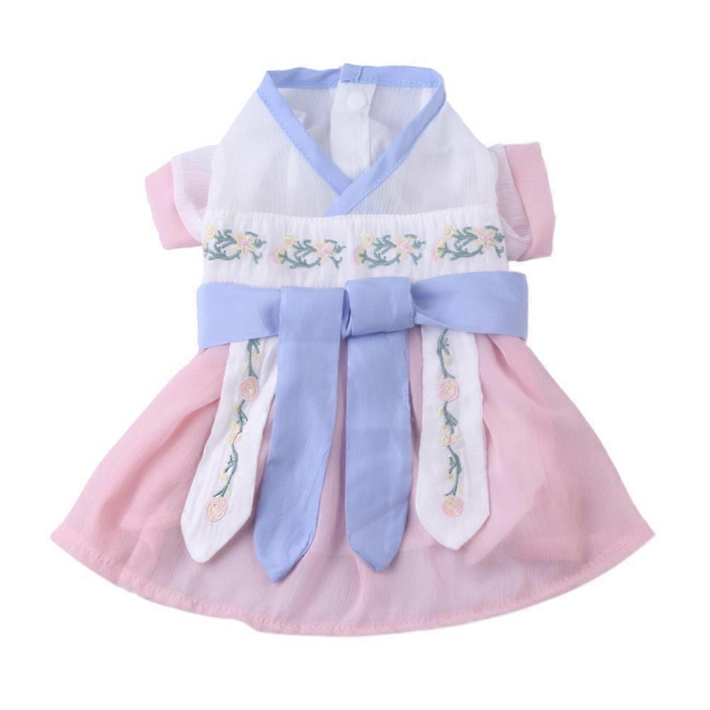 Pet Dress Cat Clothing Peach Pink Chinese Style Decorative for Walk M 1Set