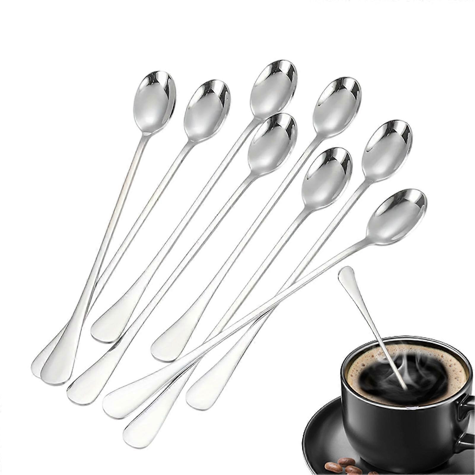 Stirring Spoons Set, 8 Stainless Steel Teaspoons with Long Handles, 7.87 Inch Iced Tea and Cocktail Drink Stirrers